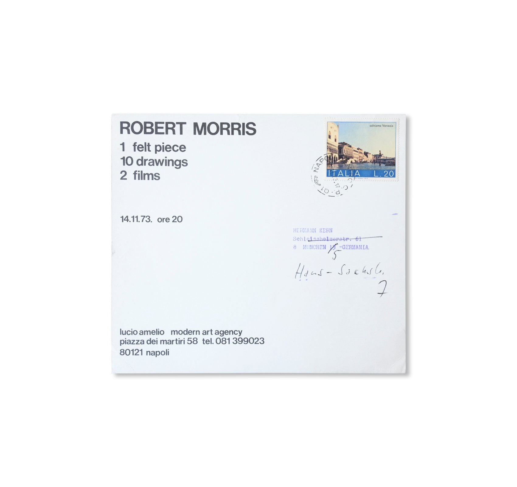 ROBERT MORRIS: 1 FELT PIECE, 10 DRAWINGS, 2 FILMS - INVITATION (1973) by Robert Morris