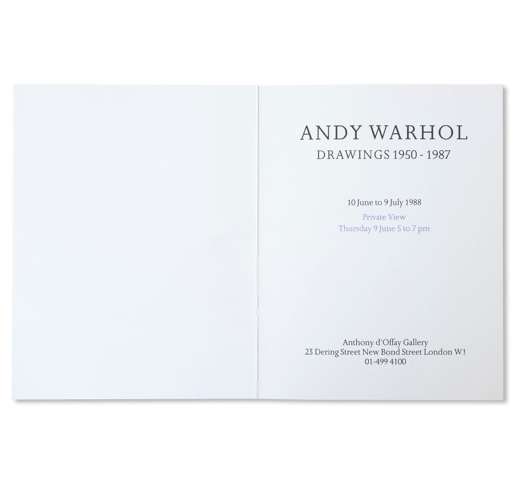 ANDY WARHOL: DRAWINGS 1950 -1987 - INVITATION (1988) by Andy Warhol
