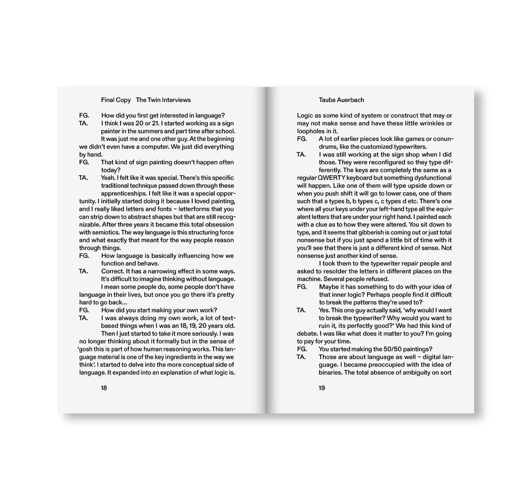 FINAL COPY: THE TWIN INTERVIEWS by Francesca Gavin