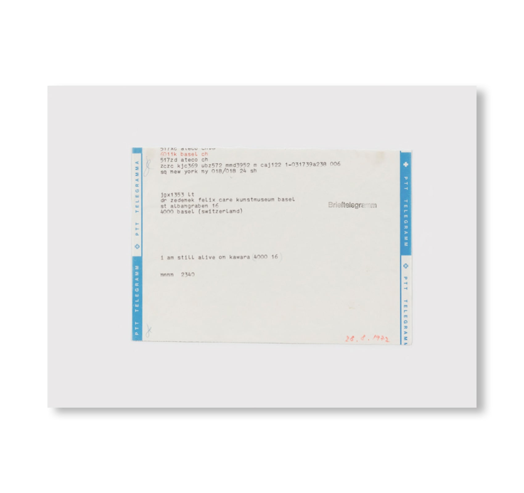 ON KAWARA I AM STILL ALIVE - CATALOGUE 252 by On Kawara